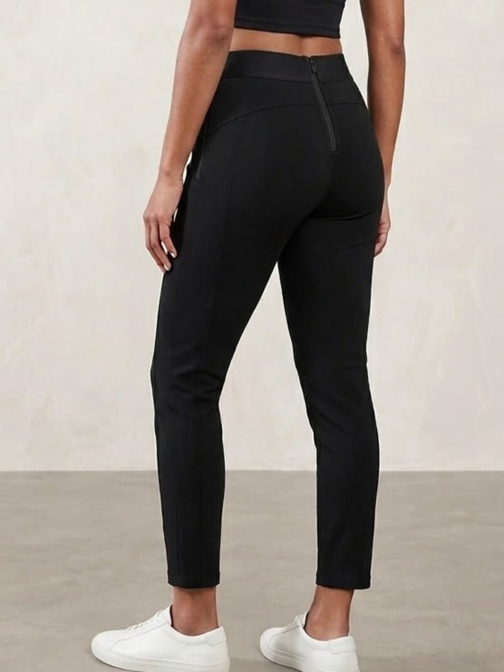 ATHLETA Black High Rise Back Zip Ankle Pants 4T Tall Slim Fit Office Commute